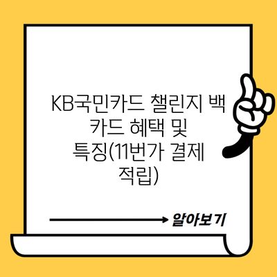 KB국민카드 챌린지 백 카드 혜택 및 특징(11번가 결제 적립)